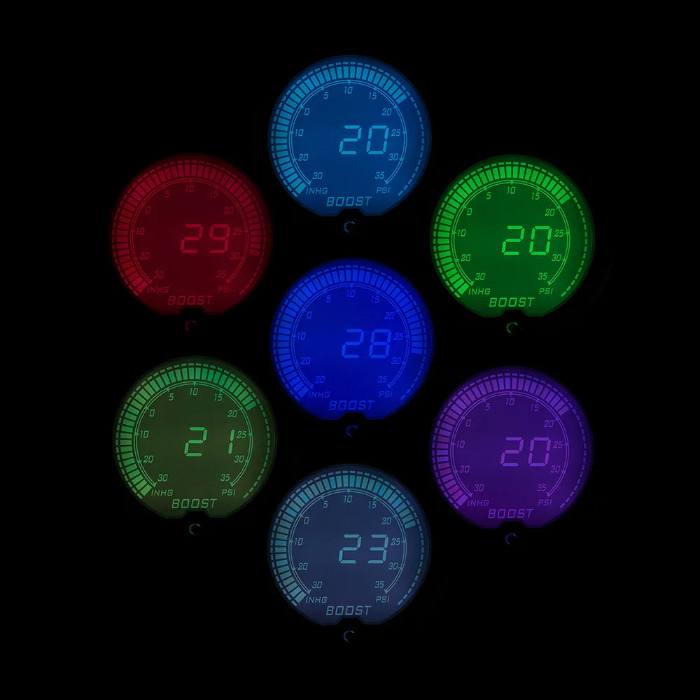 DYNORACING 7-Color Digital Boost Gauge – 52mm Performance Meter